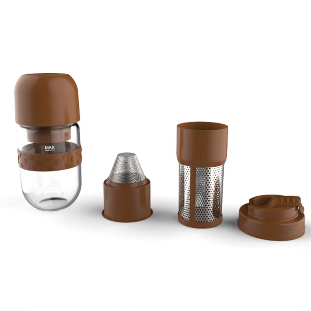 Brown All In1 Anywhere Portable Drip Pour Over Coffee Maker + Electric Grinder Juice Blender Freshly Ground