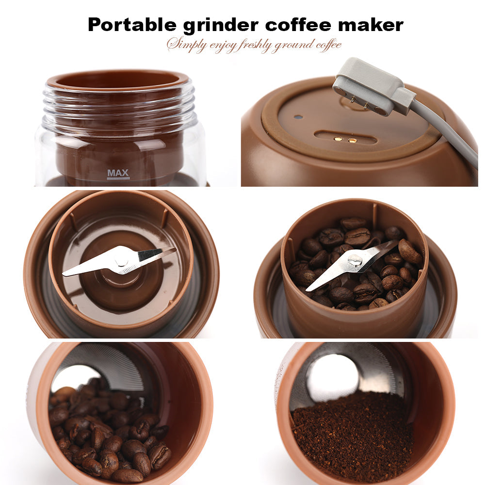 Brown All In1 Anywhere Portable Drip Pour Over Coffee Maker + Electric Grinder Juice Blender Freshly Ground