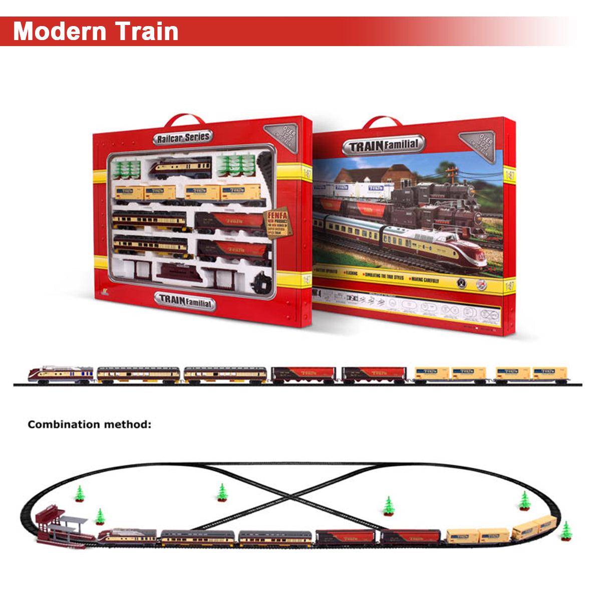 Electric Modern Toy Train Set Vehicle Rail Track Carriages With Sound And Lighting Kids