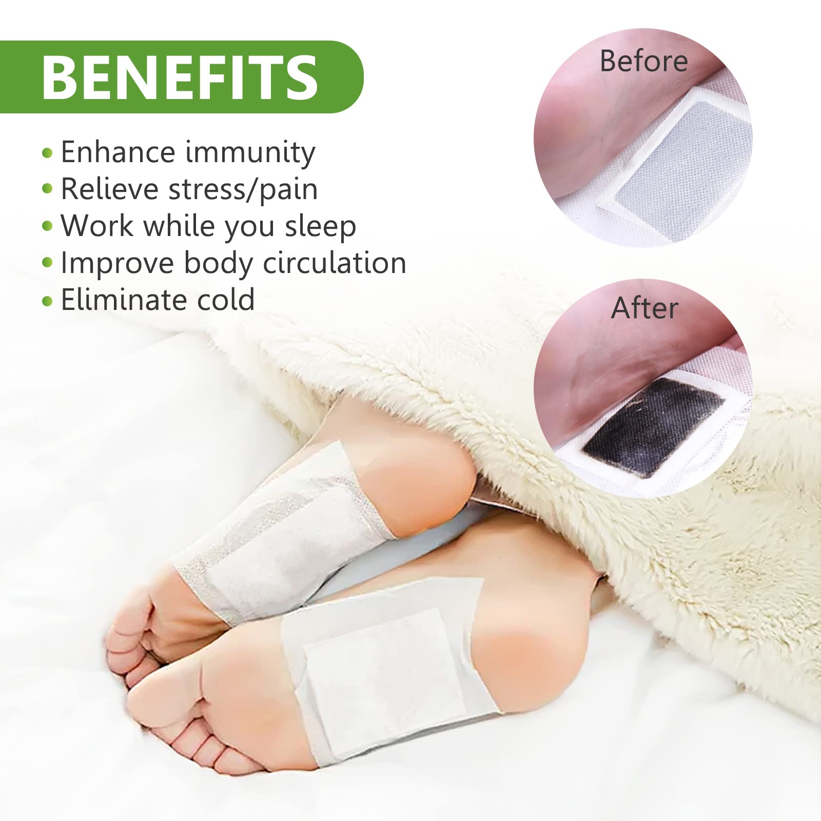 20Pcs Natural Bamboo Vinegar & Ginger Powder Foot Pads | Detox Improve Sleep Boost Metabolism