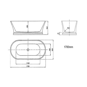 1700*800*560Mm Hampton Nf And Gloss White Freestanding Bathtub