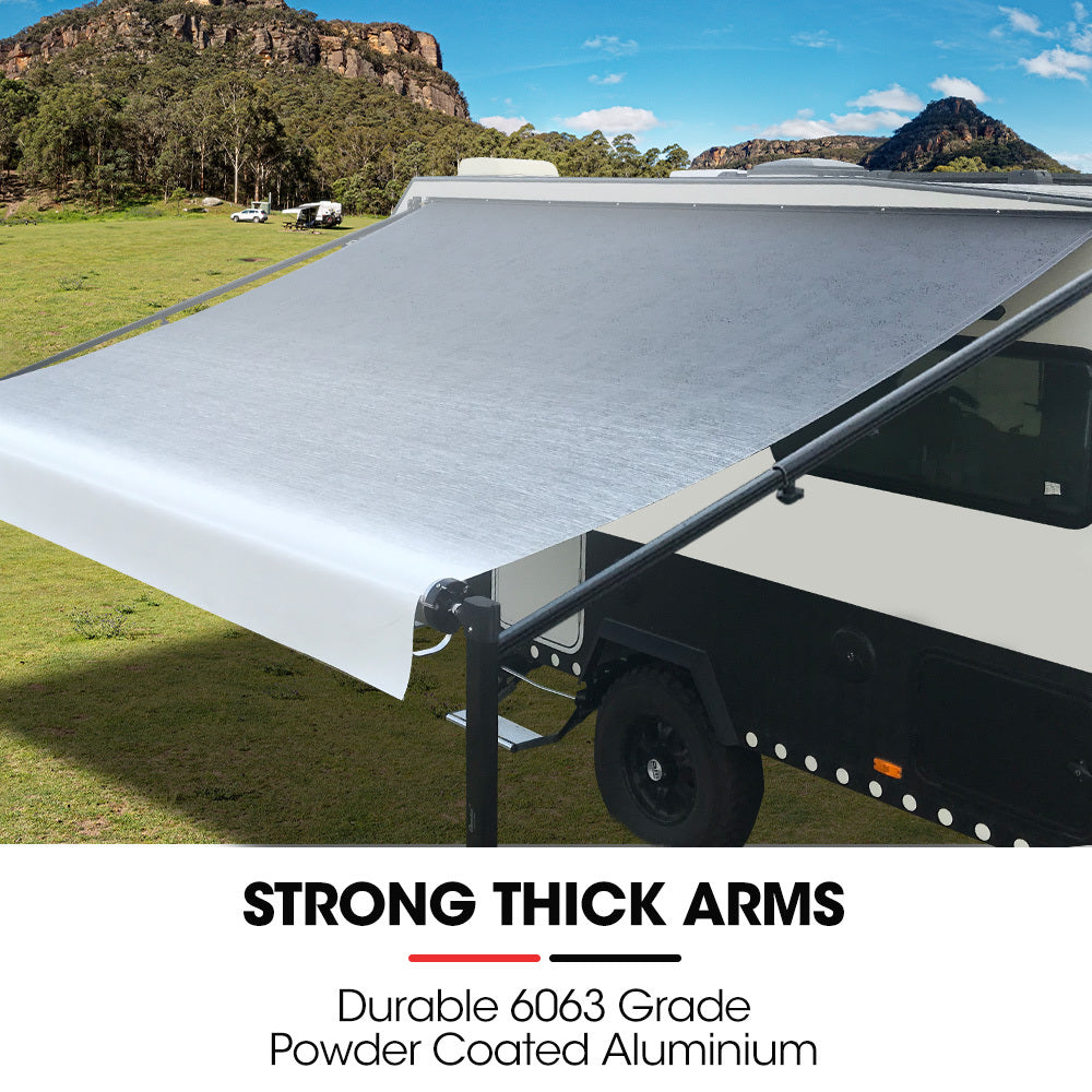 Shade Shield 15Ft X 8Ft Caravan Retractable Awning Powder Coated 6063 Aluminium And Vinyl For Motorhome Rv Work Trailer