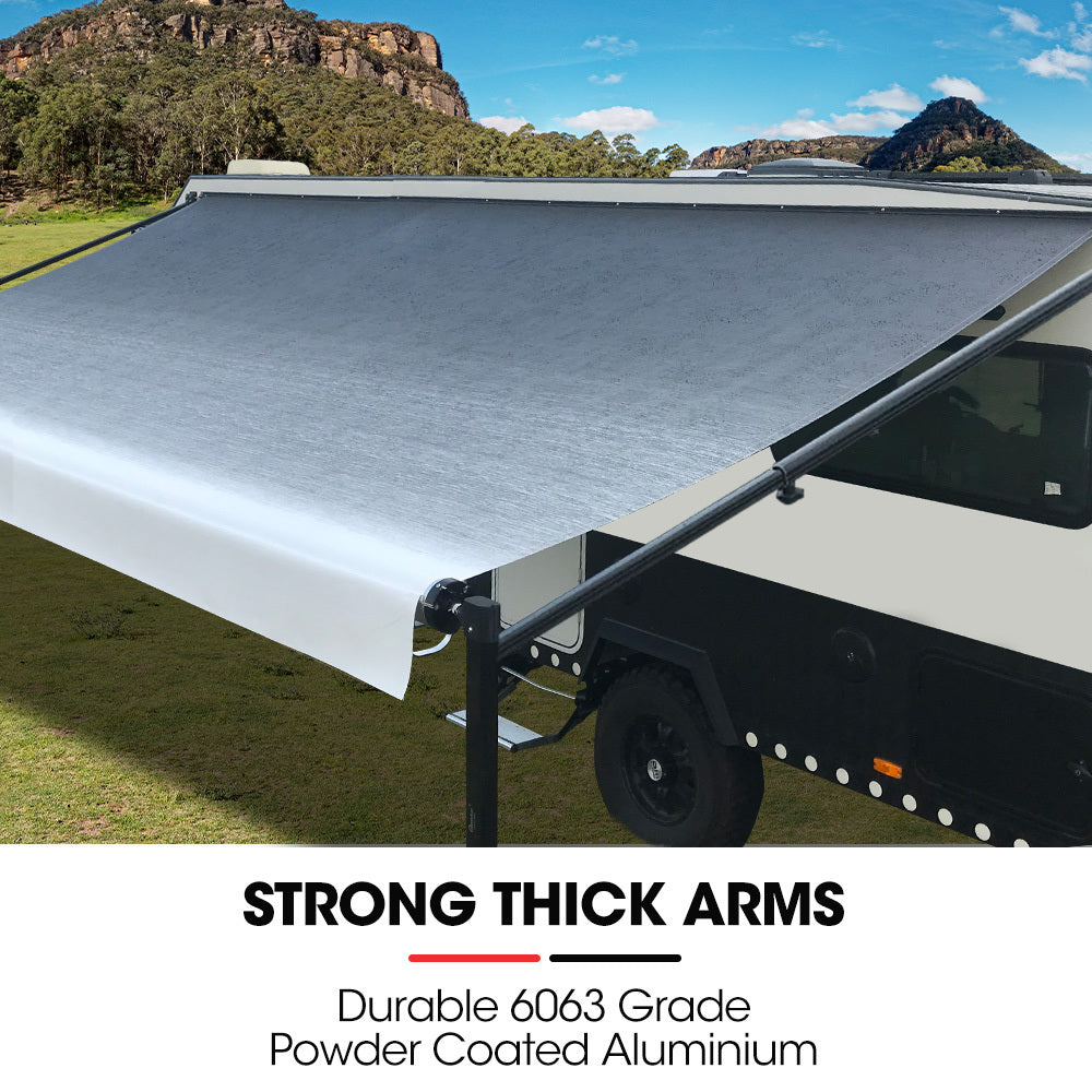 Shade Shield 16Ft X 8Ft Caravan Retractable Awning Powder Coated 6063 Aluminium And Vinyl For Motorhome Rv Work Trailer