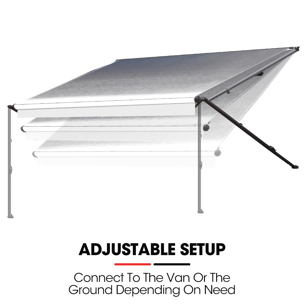 Shade Shield 16Ft X 8Ft Caravan Retractable Awning Powder Coated 6063 Aluminium And Vinyl For Motorhome Rv Work Trailer