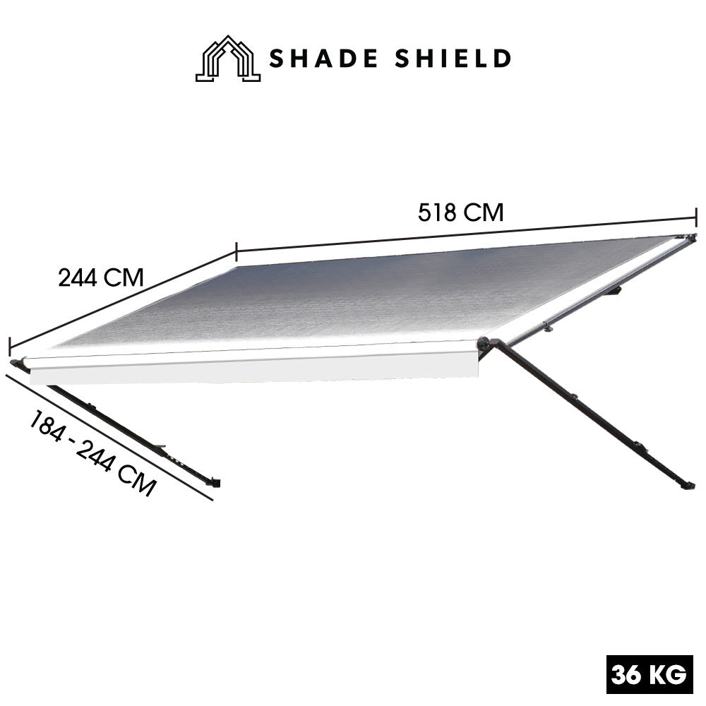 Shade Shield 17Ft X 8Ft Caravan Retractable Awning Powder Coated 6063 Aluminium And Vinyl For Motorhome Rv Work Trailer