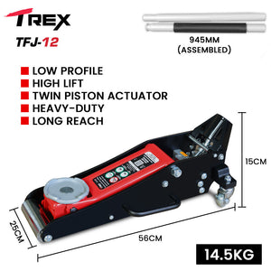 T Rex 1200Kg Hydraulic Trolley Floor Jack Low Profile Dual Pump Quick Release Handle For Jacking Car