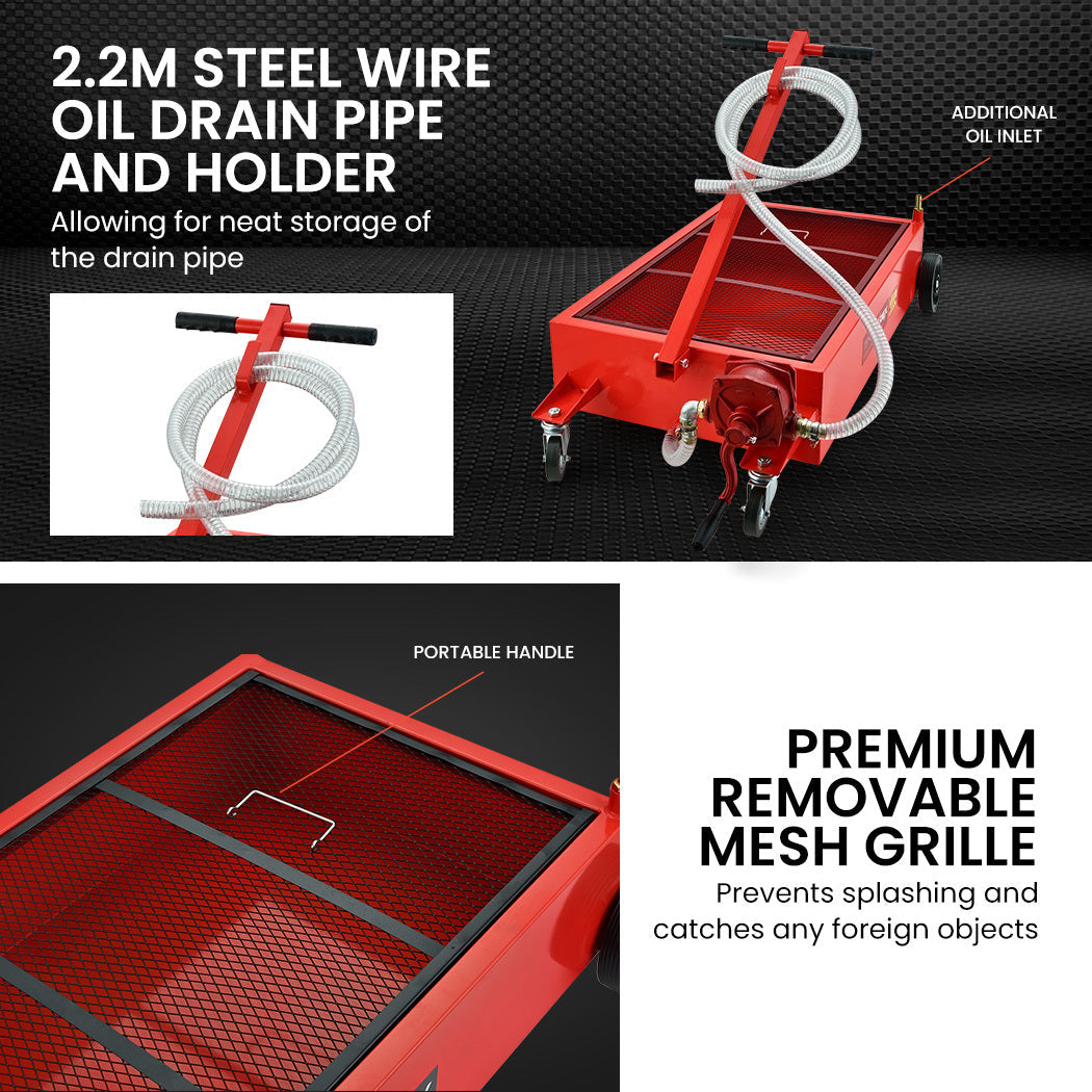 T Rex 76L Low Level Mobile Truck Waste Oil Fluid Drainer Pan Hand Pump For Workshop