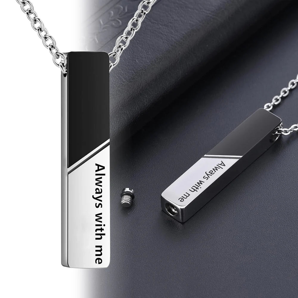 Veile Studios Vertical Bar Cremation Jewelry Urn Necklace For Ashes Stainless Steel Pendant