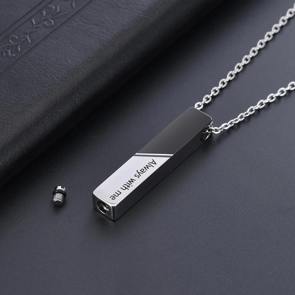Veile Studios Vertical Bar Cremation Jewelry Urn Necklace For Ashes Stainless Steel Pendant