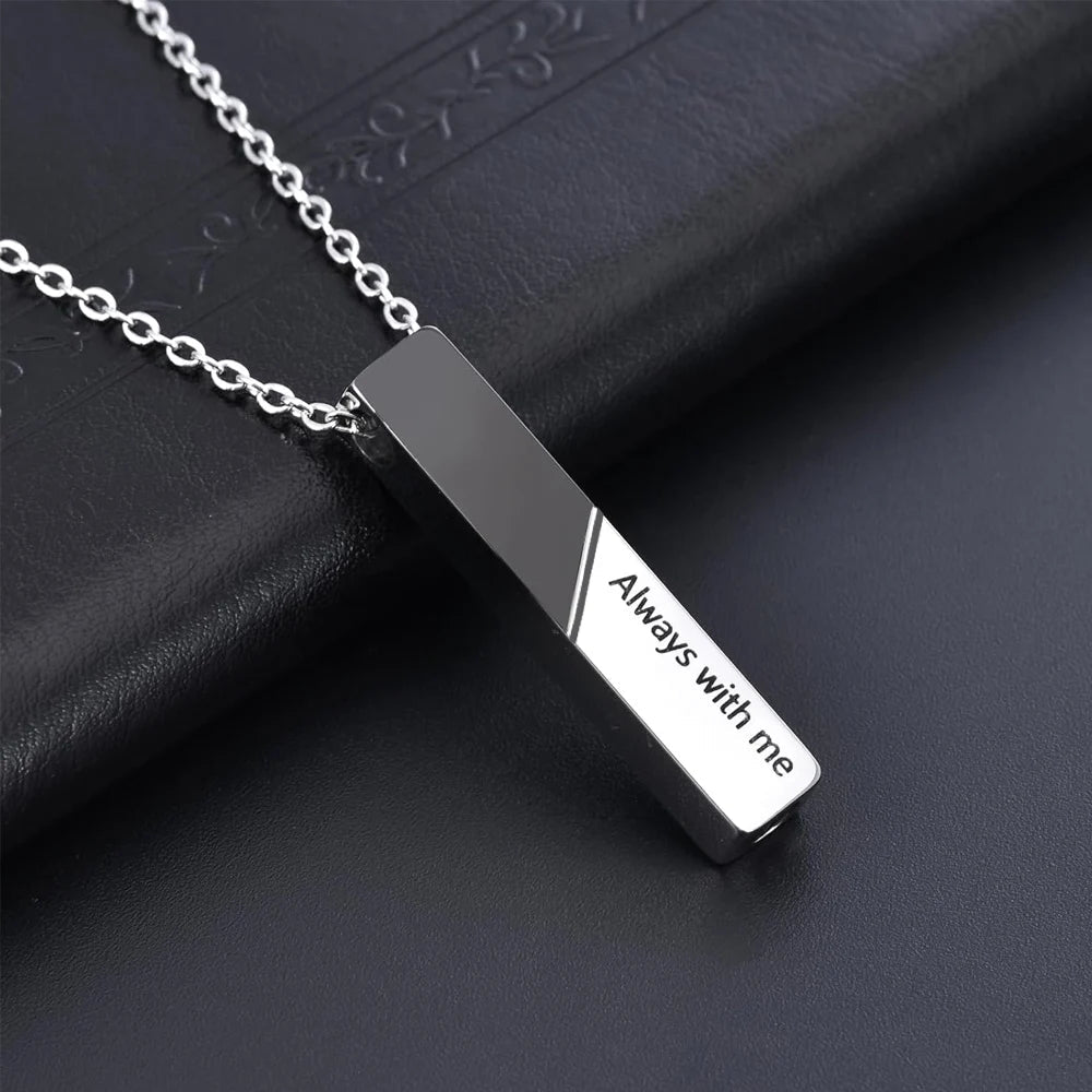 Veile Studios Vertical Bar Cremation Jewelry Urn Necklace For Ashes Stainless Steel Pendant