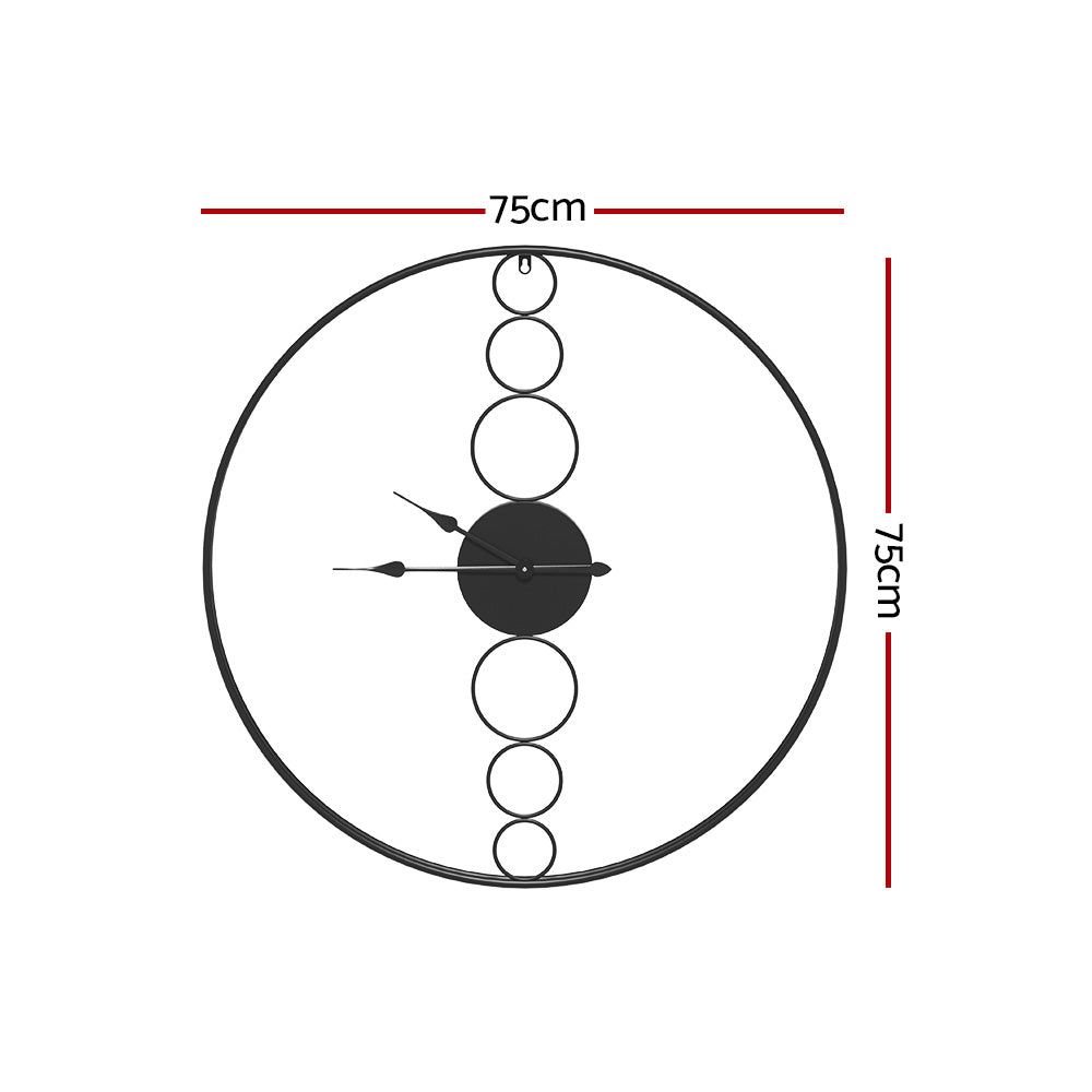 Artiss 75Cm Wall Clock Large No Numeral Round Black