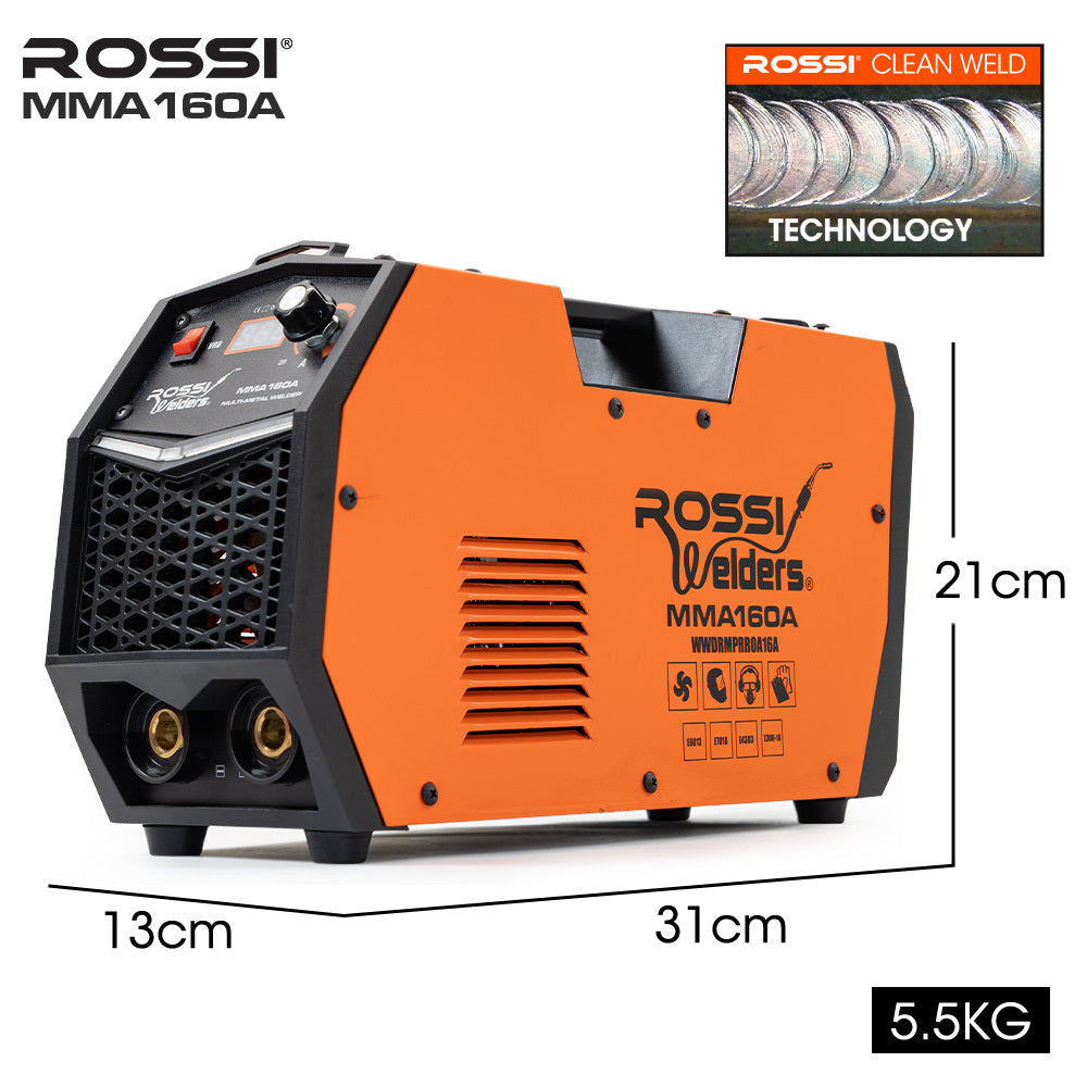 Rossi 160 Amp Inverter Stick Welder Mma Arc Dc Multi Metal Gasless Welding Machine For Stainless Steel Aluminium And Mor