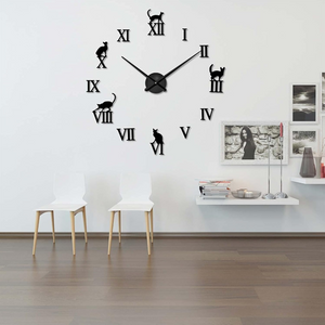 Wall Clock Black Design 47 Inch 3D Diy Mirror Acrylic Sticker Quartz