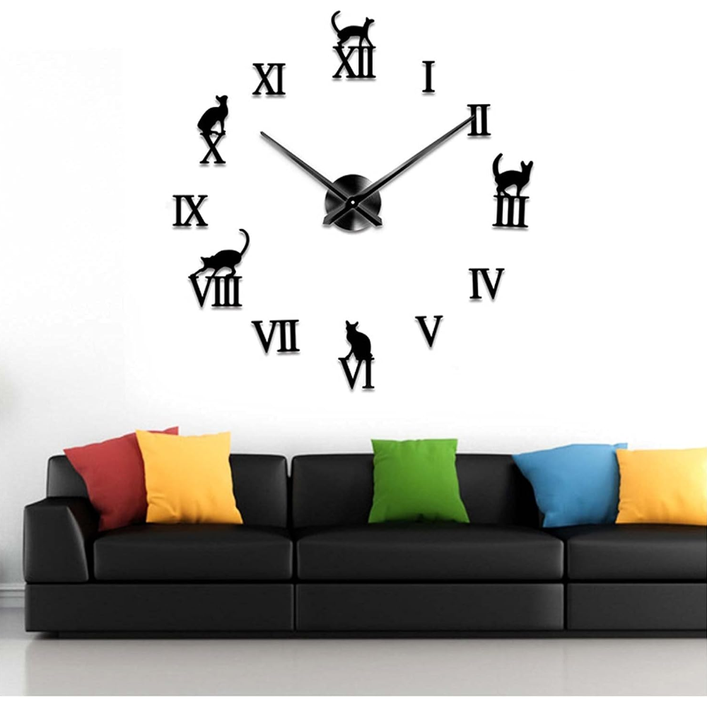 Wall Clock Black Design 47 Inch 3D Diy Mirror Acrylic Sticker Quartz