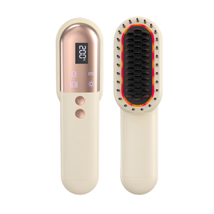 White Mini Rechargeable Ionic Hair Straightening Comb | Portable Wireless Vibration Massage Brush For Frizz Free Smooth