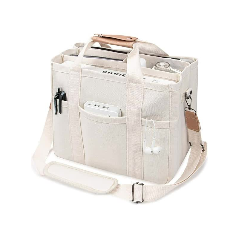 White Multi Functional Canvas Tote Bag With Adjustable Strap Spacious And Durable