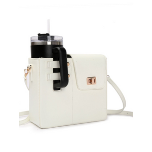 White Portable Beverage Bottle Cup Holder Bag | Trendy Crossbody Design For Daily Commute No Water