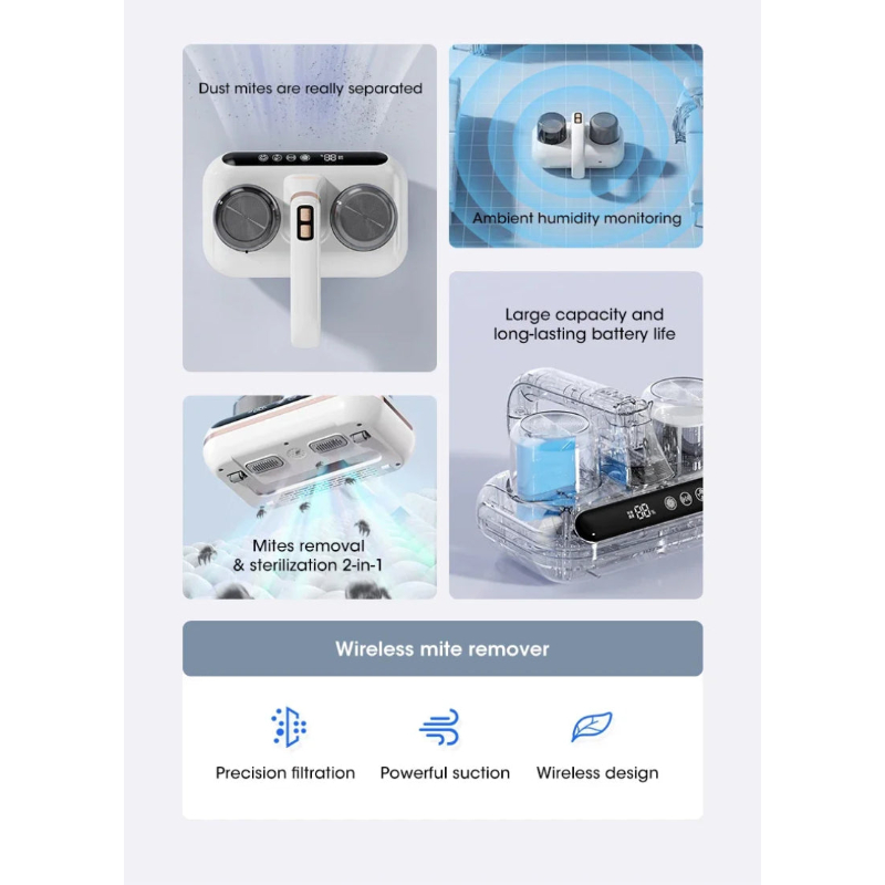 White Without Humidity Display Wireless Dust Mite Vacuum Cleaner Uv Sterilization And 10000Pa Suction Model Hk 518