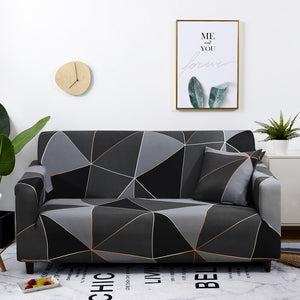 3 Seater Sofa Cover Gray Triangular Geometric Style Elastic Stretchable Slipcover