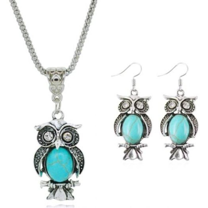 Veile Studios A Suit Of Faux Turquoise Night Owl Necklace And Earrings