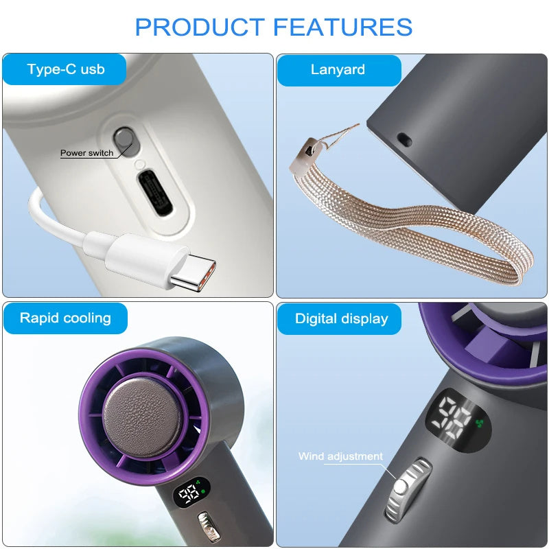 Portable Handheld Turbo Fan With Adjustable Wind Speeds And 3000Mah Battery