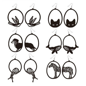 Veile Studios Acrylic Dangle Earrings Round Asymmetric Black Animals Drop Jewellery