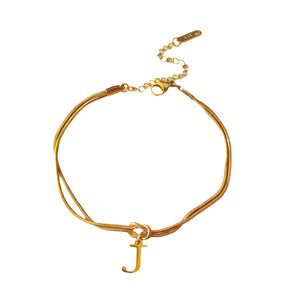 Veile Studios Letter A Z Love Knot Bracelets For Women Couple Gold Colour Dainty Snake Chain