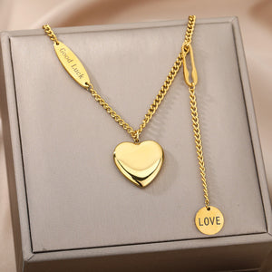 Veile Studios Fashion Jewelry Multilayer Heart Pendant Necklaces Stainless Steel Chain Choker