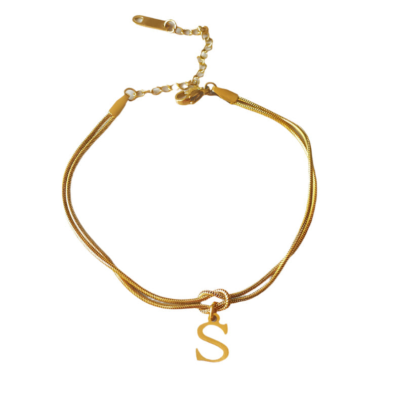 Veile Studios Letter A Z Love Knot Bracelets For Women Couple Gold Colour Dainty Snake Chain