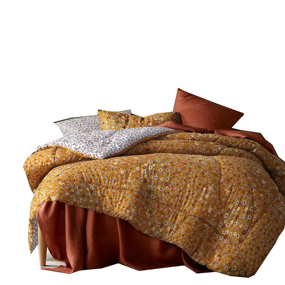 Accessorize Lisa Ochre Washed Cotton Printed Quilt Cover Set