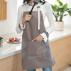 Kitchen Aprons Adjustable Bib Front Pocket Double Side Towels Striped Pattern