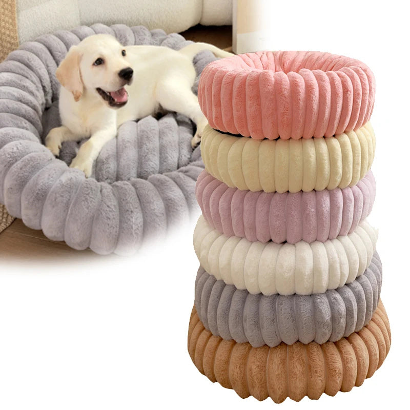 Pet Kennels Long Plush Round Cat Nest Winter Warm Dog Beds Super Soft Mat Sofa