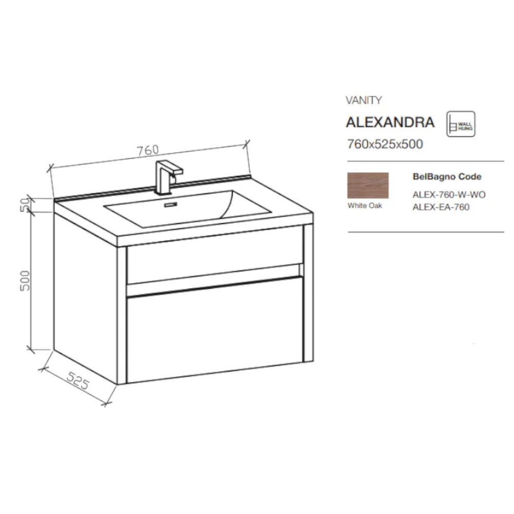 Alexandra Wall Hung Bathroom Vanity In White Oak