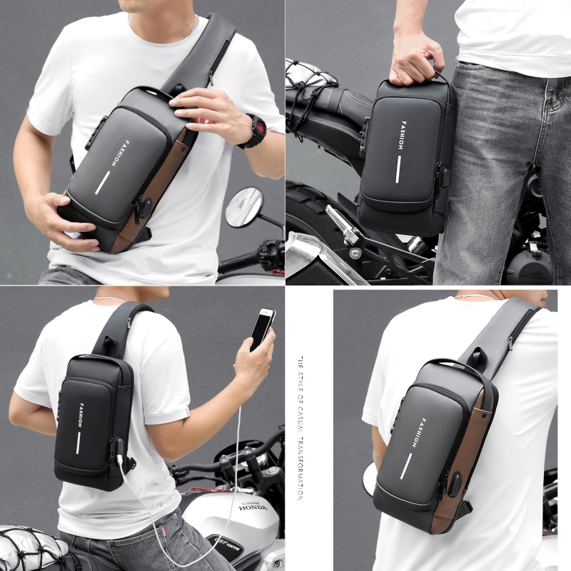 Anti-Theft Stylish Locking Usb Crossbody Sling Bag Men