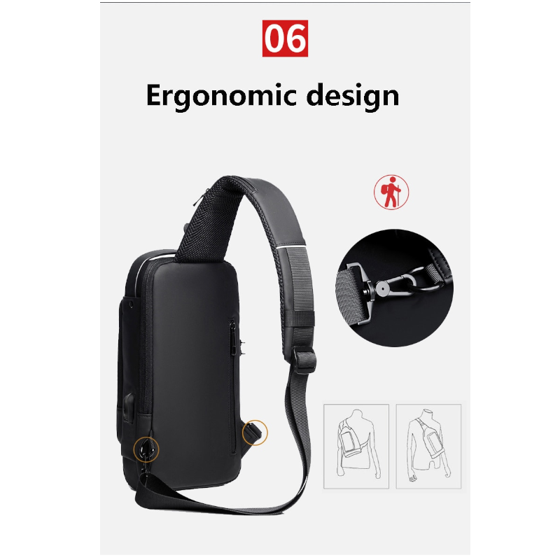 Anti-Theft Stylish Locking Usb Crossbody Sling Bag Men