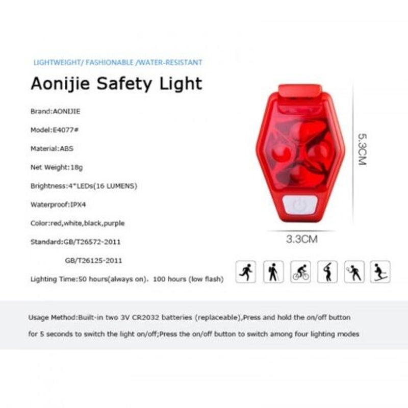 4077 Ipx4 Waterproof Night Running Jogging Cycling Led Safety Light With Clip Strobe Lamp Black