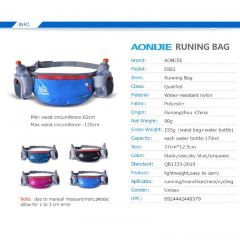 E882 Marathon Jogging Cycling Running Hydration Belt Waist Bag With 170Ml Water Bottles Rose