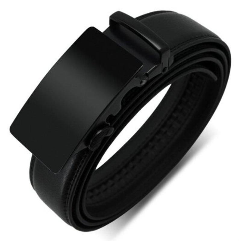 Automatic Buckle Cowhide Leather Business Belt Black