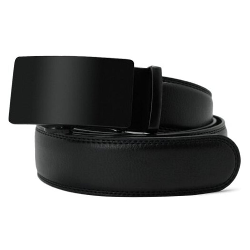 Automatic Buckle Cowhide Leather Business Belt Black