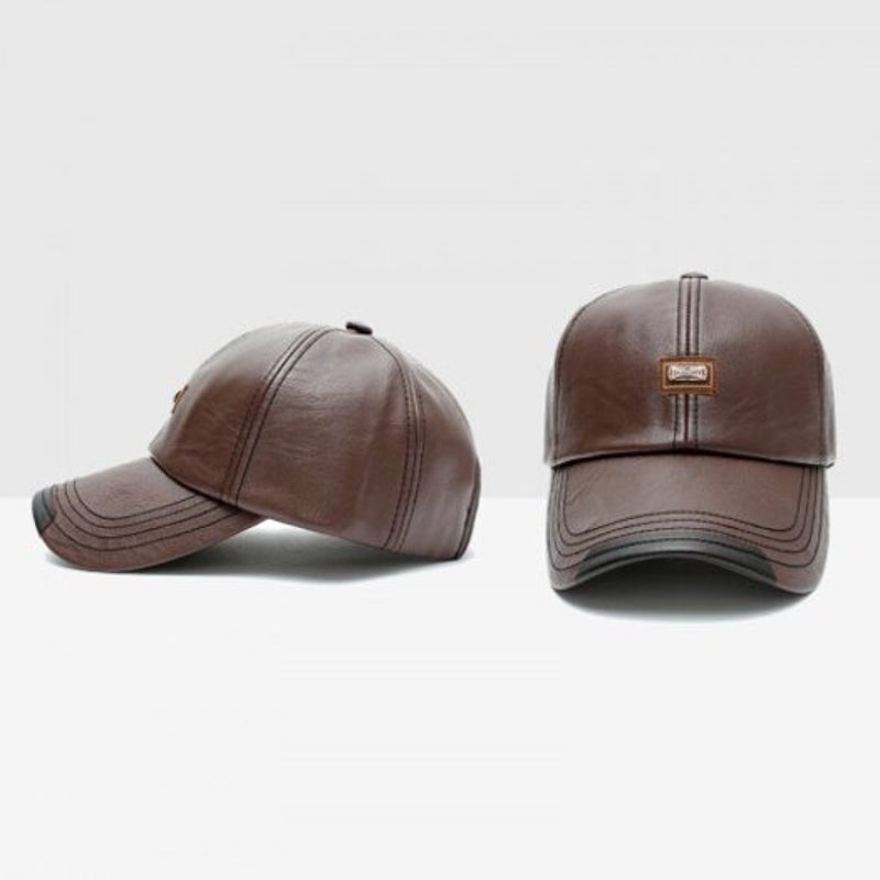 Autumn And Winter Baseball Cap Leather Fashion Adjustable For 56 59Cm Coffee