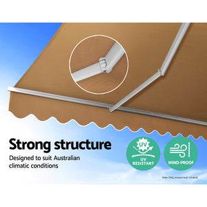 Instahut Retractable Folding Arm Awning Manual Sunshade 4Mx3m Beige