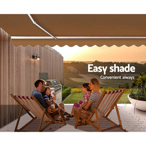 Instahut Retractable Folding Arm Awning Manual Sunshade 4Mx3m Beige