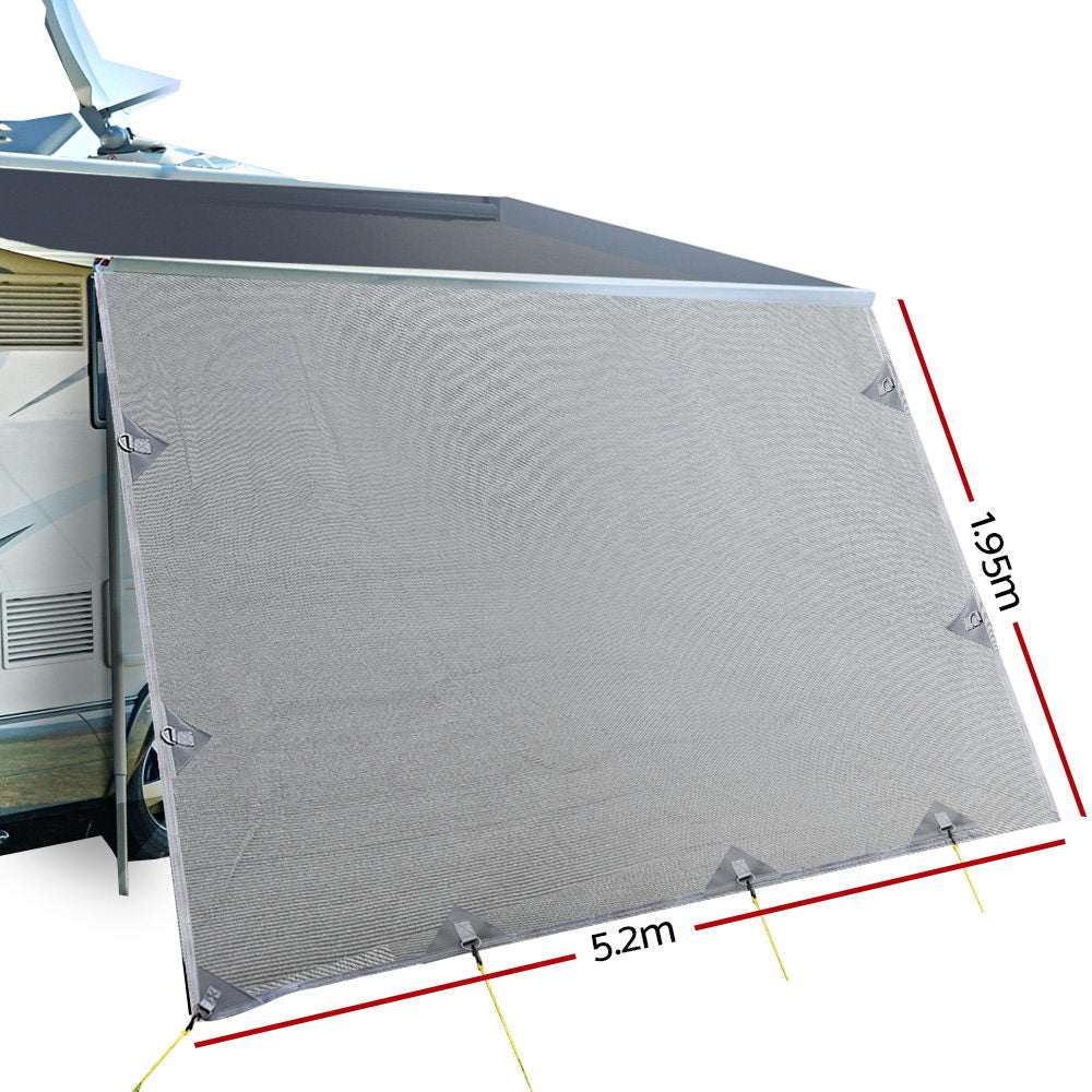 Weisshorn 5.2M Caravan Privacy Screens 1.95M Roll Out Awning End Wall Side Sun Shade