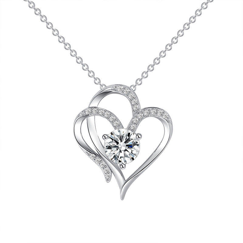 Veile Studios Zircon Double Love Necklace With Rhinestones Heart Shaped Jewelry For Women