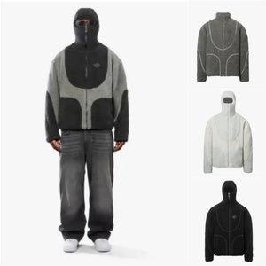 Mens Fashion Lamb Wool Hooded Zipper Coat Sweatshirt Casual Male Tops