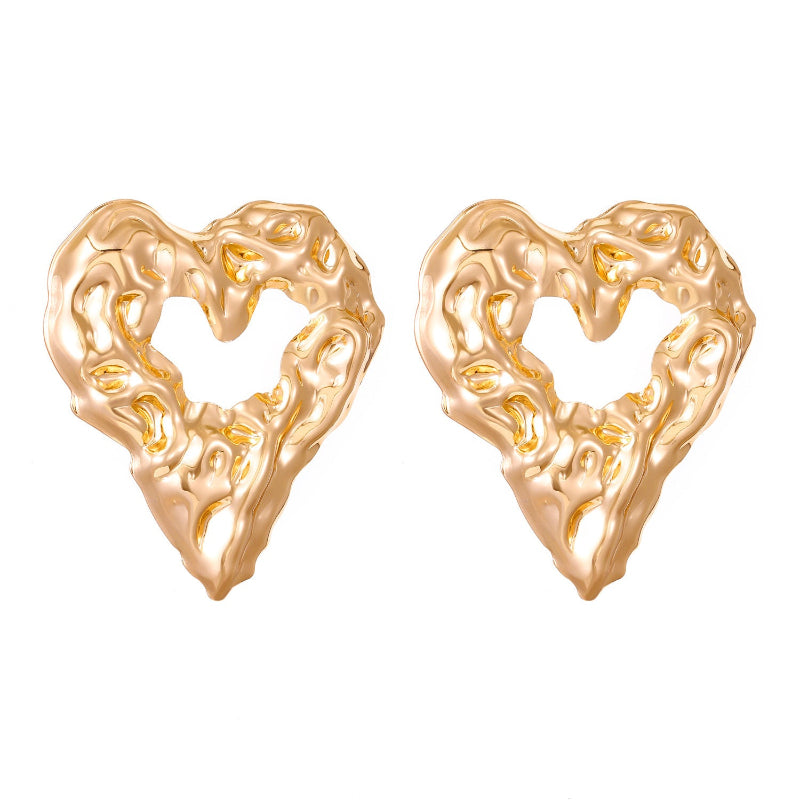 Veile Studios New Pleated Lava Hollow Heart Shaped Earrings For Women Valentine's Day Jewelry