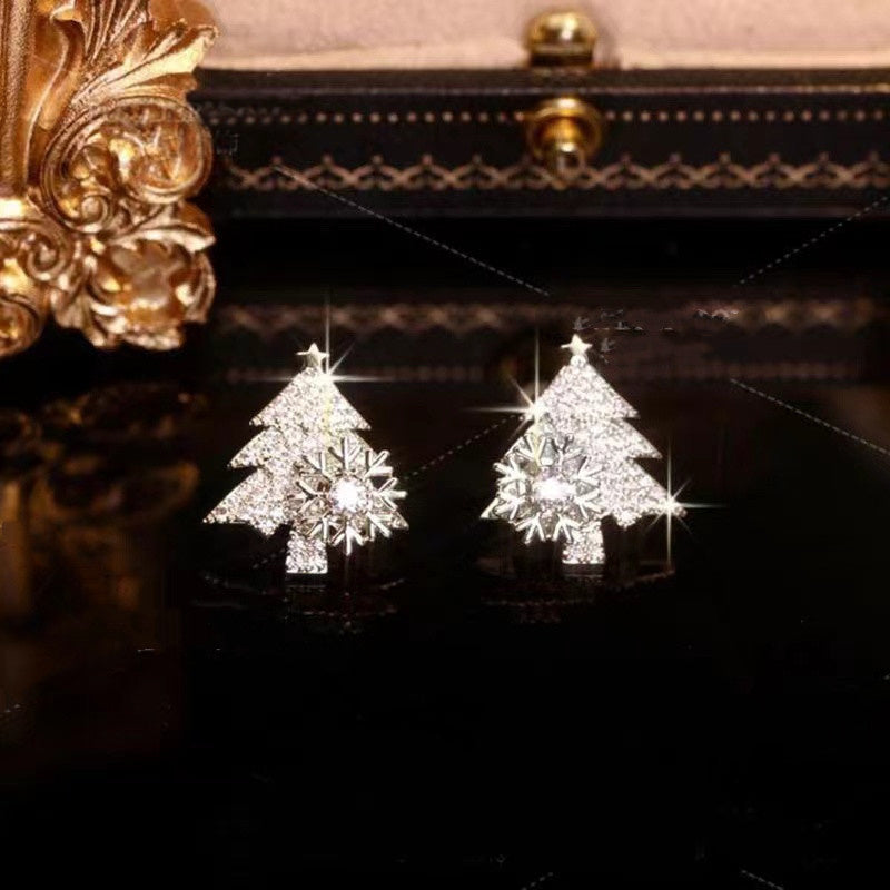 Veile Studios Christmas Tree Earrings Rhinestone Snowflake Jewelry Gifts