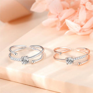 Double Layer Ring Sterling Silver 925 Fashion Inlaid Zircon Star Sweet Temperament