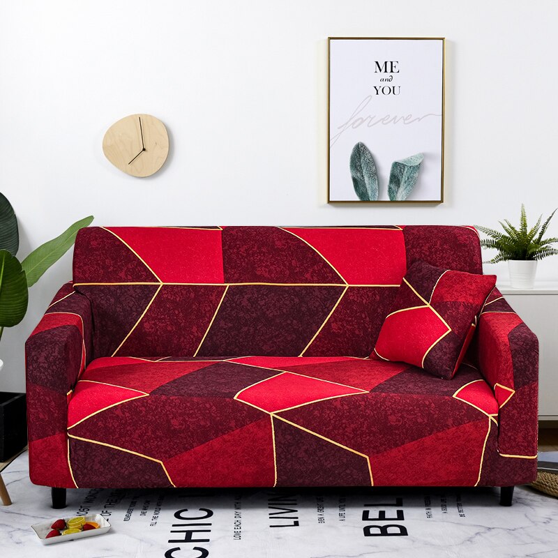 3 Seater Sofa Cover Red Geometric Style Protection For Living Room Chair Slipcovers