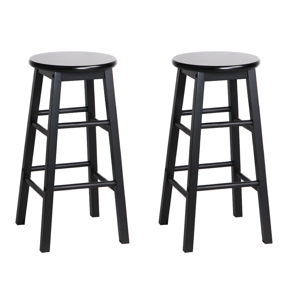 Artiss Set Of 2 Beech Wood Backless Bar Stools - Black